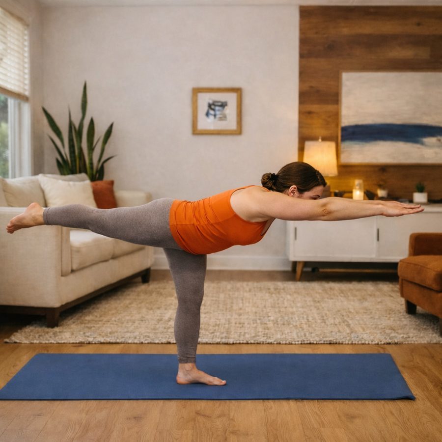 Maria practising yoga in the Light and Balance studio space in Nepean, Ottawa